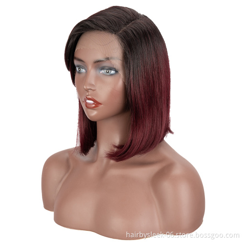 Neutral hairstyle Pixie Cut Bob With side Part Natural Brazilian Remy Straight Hair Lace Part Wig Lace Front Wig Human Hair Wigs